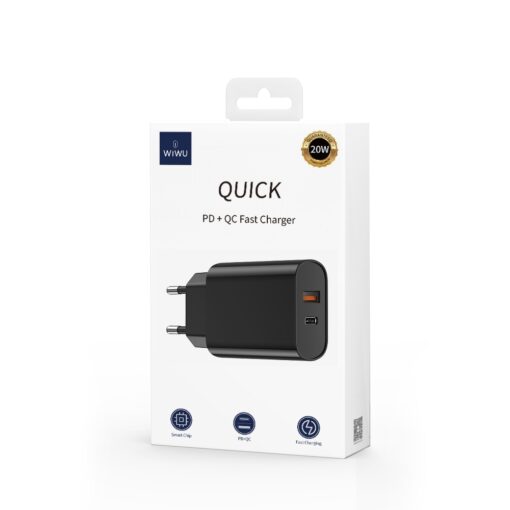 WIWU wall charger Wi-U002 PD + QC 20W 1x USB 1x USB-C black - Image 4