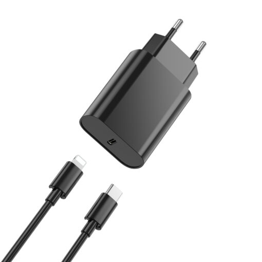 WIWU wall charger Wi-U001 PD 20W 1x USB-C black + cable USB-C - Lightning - Image 2