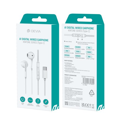 Devia wired earphones Kintone A1 Digital USB-C white - Image 2