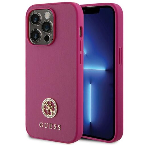 Guess case for iPhone 15 Pro 6,1" GUHCP15LPS4DGPP pink HC PU 4G Metal Logo Strass