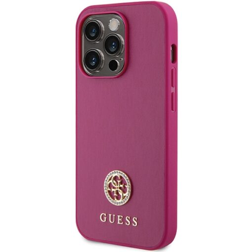 Guess case for iPhone 15 Pro 6,1" GUHCP15LPS4DGPP pink HC PU 4G Metal Logo Strass - Image 2