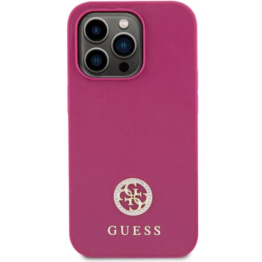 Guess case for iPhone 15 Pro 6,1" GUHCP15LPS4DGPP pink HC PU 4G Metal Logo Strass - Image 3