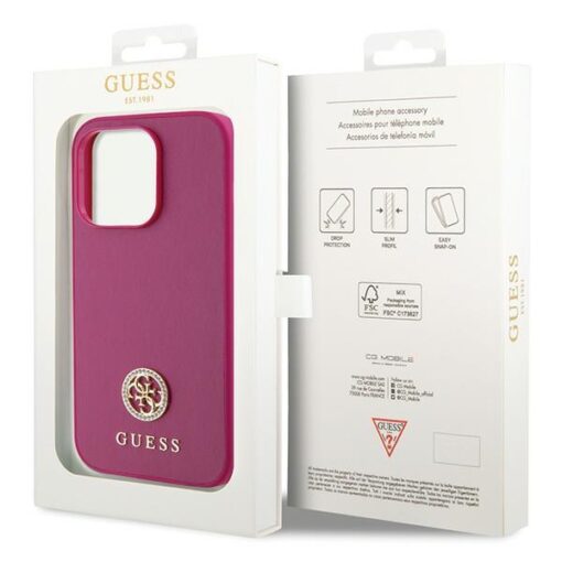 Guess case for iPhone 15 Pro 6,1" GUHCP15LPS4DGPP pink HC PU 4G Metal Logo Strass - Image 8