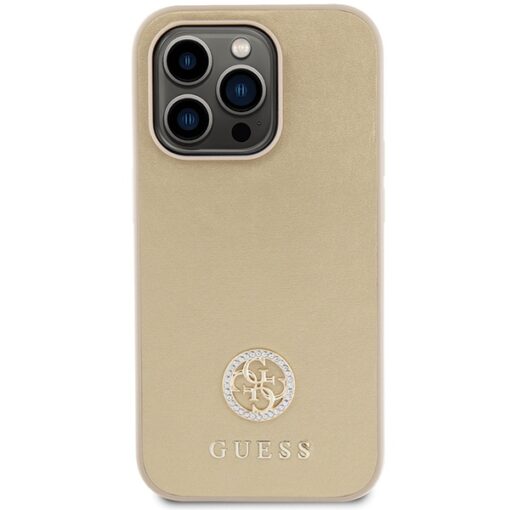 Guess case for iPhone 15 Pro 6,1" GUHCP15LPS4DGPD gold HC PU 4G Metal Logo Strass - Image 3