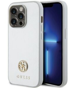 Guess case for iPhone 15 Pro Max 6,7" GUHCP15XPS4DGPS silver HC PU 4G Metal Logo Strass