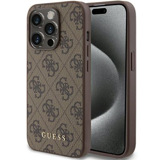 Guess case for iPhone 15 Pro 6,1" GUHCP15LG4GFBR brown HC PU 4G Metal Logo