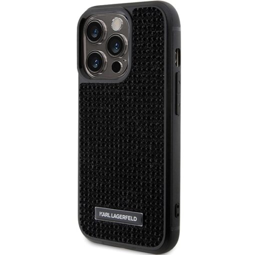Karl Lagerfeld case for iPhone 15 Pro 6,1" KLHCP15LHDSPLK black hardcase Rhinestone Logo Metal Plate - Image 2