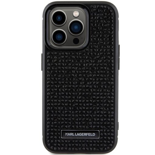 Karl Lagerfeld case for iPhone 15 Pro 6,1" KLHCP15LHDSPLK black hardcase Rhinestone Logo Metal Plate - Image 3