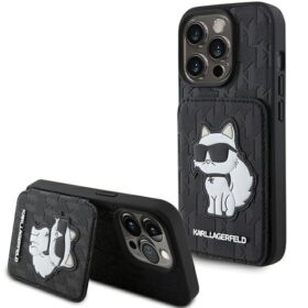 Karl Lagerfeld case for iPhone 15 Pro 6,1" KLHCP15LSAKCNSCK black hardcase Saffiano Cardslots and Stand Monogram Choupette