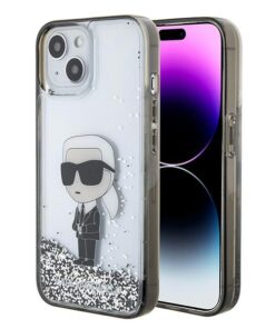 Karl Lagerfeld case for iPhone 15 6,1" KLHCP15SLKKNSK transparentna hardcase Liquid Glitter Ikonik