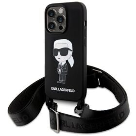 Karl Lagerfeld case for iPhone 15 Pro Max 6,7" KLHCP15XSCBSKNK hardcase black Crossbody Silicone Ikonik