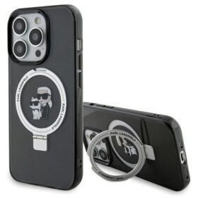 Karl Lagerfeld case for iPhone 15 Pro 6,1" KLHMP15LHMRSKCK black hardcase Ring Stand Karl&Choupettte MagSafe