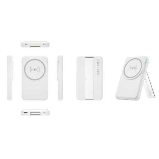 Forever MACS-100 magnetic wireless charging station with power bank white 5in1 - Image 3