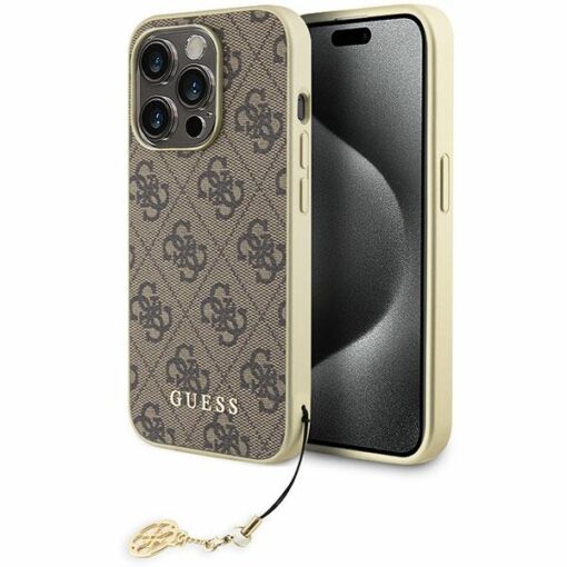 Guess case for iPhone 15 Pro 6,1" GUHCP15LGF4GBR brown hardcase 4G Charms Collection