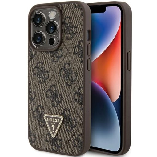 Guess case for iPhone 15 Pro 6,1" GUHCP15LP4TDPW brown hardcase Leather 4G Triangle Strass