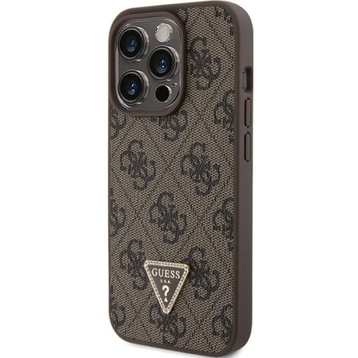 Guess case for iPhone 15 Pro 6,1" GUHCP15LP4TDPW brown hardcase Leather 4G Triangle Strass - Image 2