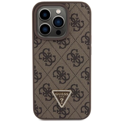 Guess case for iPhone 15 Pro 6,1" GUHCP15LP4TDPW brown hardcase Leather 4G Triangle Strass - Image 3