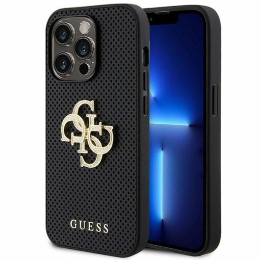 Guess case for iPhone 15 Pro 6,1" GUHCP15LPSP4LGK black hardcase Leather Perforated 4G Glitter Logo