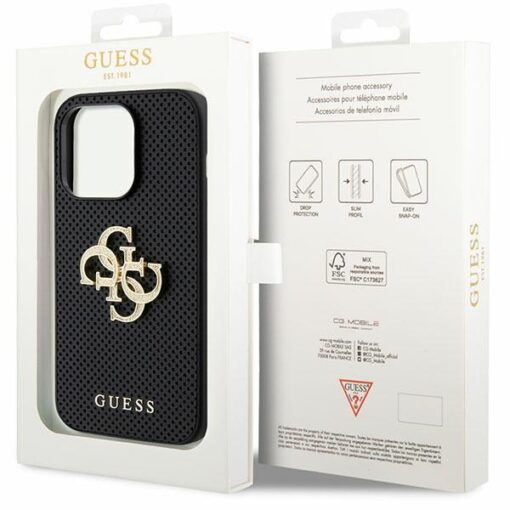 Guess case for iPhone 15 Pro 6,1" GUHCP15LPSP4LGK black hardcase Leather Perforated 4G Glitter Logo - Image 8