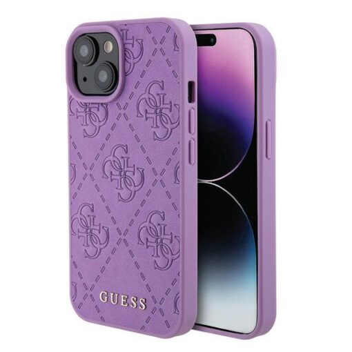 Guess case for iPhone 15 6,1" GUHCP15SP4EPMU purple hardcase Leather 4G Stamped