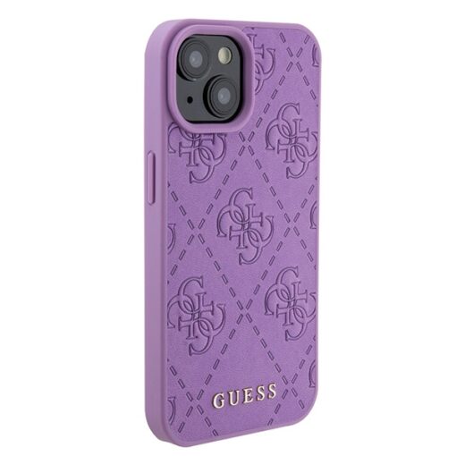 Guess case for iPhone 15 6,1" GUHCP15SP4EPMU purple hardcase Leather 4G Stamped - Image 4