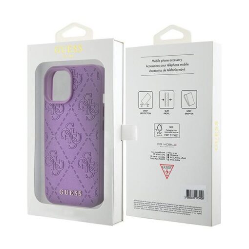 Guess case for iPhone 15 6,1" GUHCP15SP4EPMU purple hardcase Leather 4G Stamped - Image 8