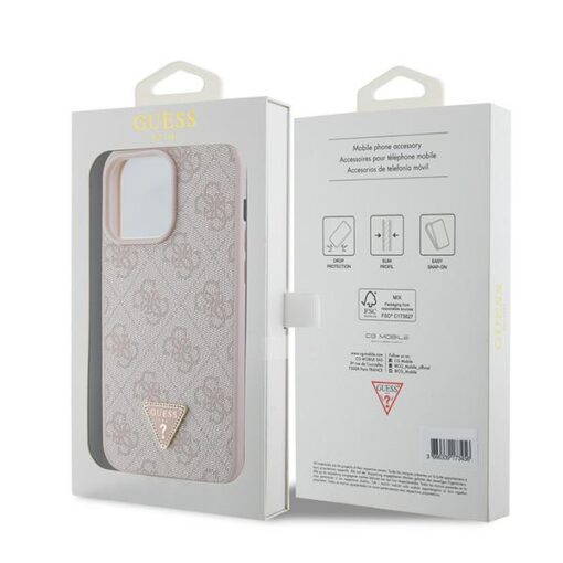 Guess case for iPhone 15 Pro Max 6,7" GUHCP15XP4TDPP pink hardcase Leather 4G Diamond Triangle - Image 8