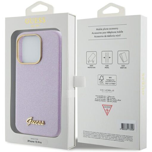 Guess case for iPhone 15 Pro Max 6,7" GUHCP15XPGMCSL lilac hardcase Glitter Glossy Script - Image 8