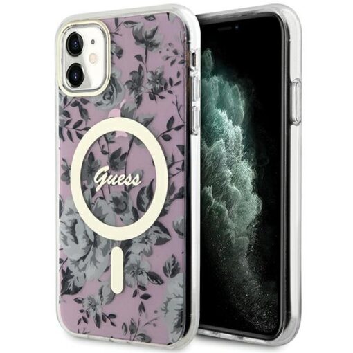 Guess case for iPhone 11 / XR 6.1" GUHMN61HCFWSP pink hardcase Flower MagSafe