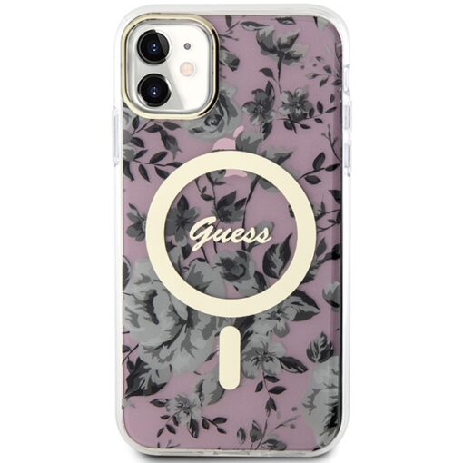 Guess case for iPhone 11 / XR 6.1" GUHMN61HCFWSP pink hardcase Flower MagSafe - Image 3