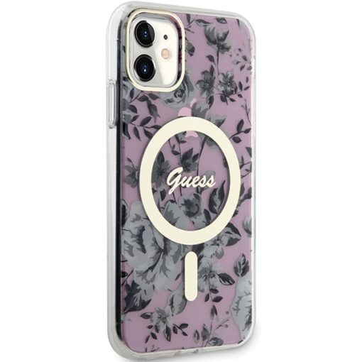 Guess case for iPhone 11 / XR 6.1" GUHMN61HCFWSP pink hardcase Flower MagSafe - Image 4