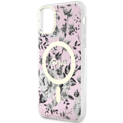 Guess case for iPhone 11 / XR 6.1" GUHMN61HCFWSP pink hardcase Flower MagSafe - Image 6