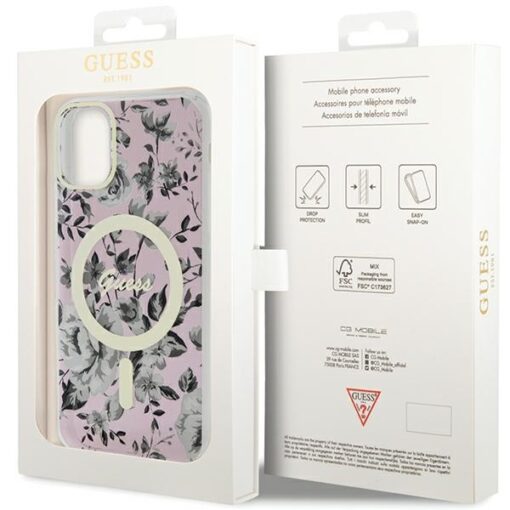 Guess case for iPhone 11 / XR 6.1" GUHMN61HCFWSP pink hardcase Flower MagSafe - Image 8