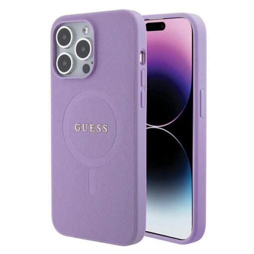 Guess case for iPhone 15 Pro 6,1" GUHMP15LPSAHMCU purple hardcase Saffiano MagSafe