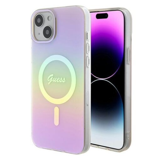 Guess case for iPhone 15 6,1" GUHMP15SHITSP pink hardcase IML Iridescent MagSafe