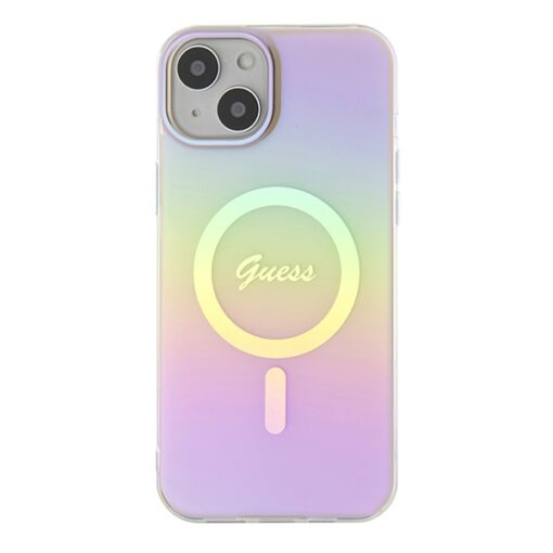 Guess case for iPhone 15 6,1" GUHMP15SHITSP pink hardcase IML Iridescent MagSafe - Image 3