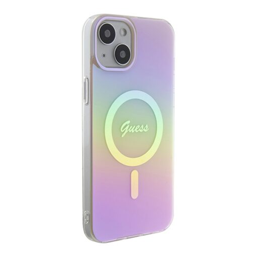 Guess case for iPhone 15 6,1" GUHMP15SHITSP pink hardcase IML Iridescent MagSafe - Image 4