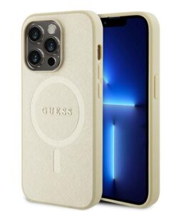 Guess case for iPhone 15 Pro Max 6,7" GUHMP15XPSAHMCB gold hardcase Saffiano MagSafe