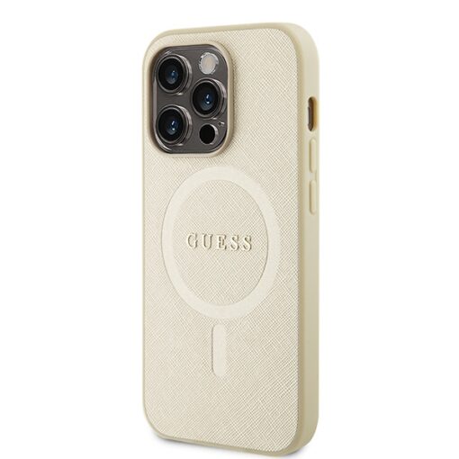 Guess case for iPhone 15 Pro Max 6,7" GUHMP15XPSAHMCB gold hardcase Saffiano MagSafe - Image 2