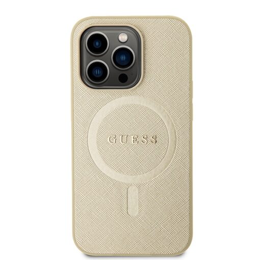 Guess case for iPhone 15 Pro Max 6,7" GUHMP15XPSAHMCB gold hardcase Saffiano MagSafe - Image 3