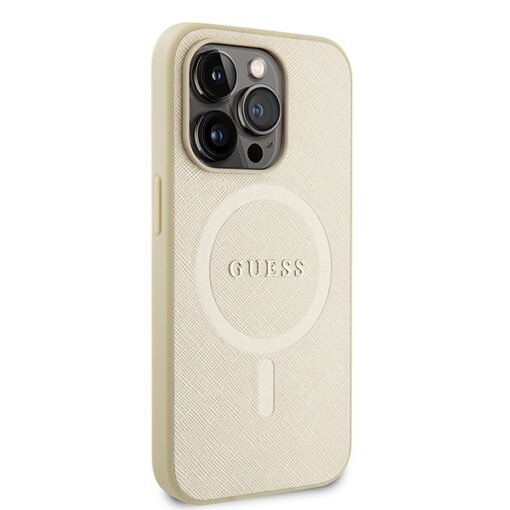 Guess case for iPhone 15 Pro Max 6,7" GUHMP15XPSAHMCB gold hardcase Saffiano MagSafe - Image 4