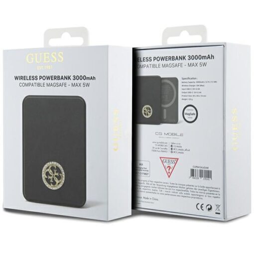 Guess wireless power bank 5W GUPBM3AL4DMK 3000mAh black MagSafe 4G Strassed Metal Logo - Image 5