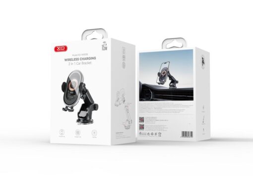 XO car holder WX038 with wireless inductive charger black 15W with suction cup - Image 2