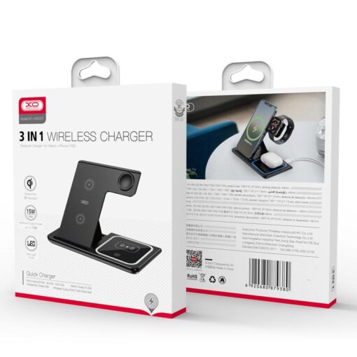 XO wireless inductive charger WX023 15W black 3in 1 - Image 2