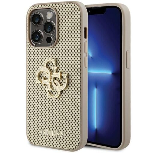 Guess case for iPhone 15 Pro 6,1" gold GUHCP15LPSP4LGD HC PERFORATED PU 4G GLITTER