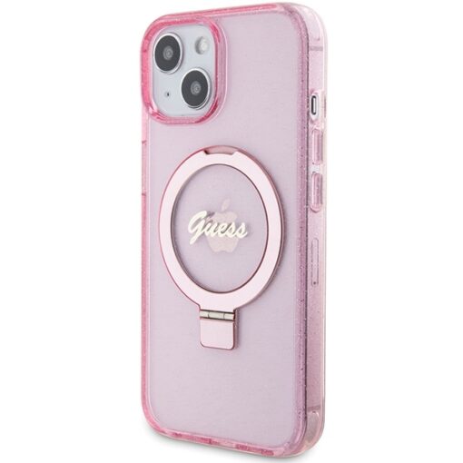 Guess case for iPhone 15 6,1" GUHMP15SHRSGSP pink HC RING STAND MAGSAFE SCRIPT LOGO GLITTER - Image 2