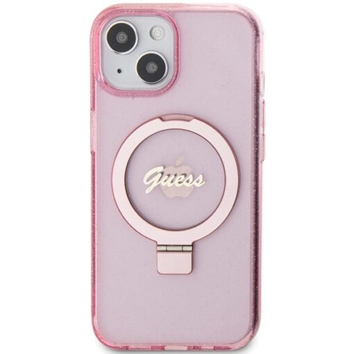 Guess case for iPhone 15 6,1" GUHMP15SHRSGSP pink HC RING STAND MAGSAFE SCRIPT LOGO GLITTER - Image 3