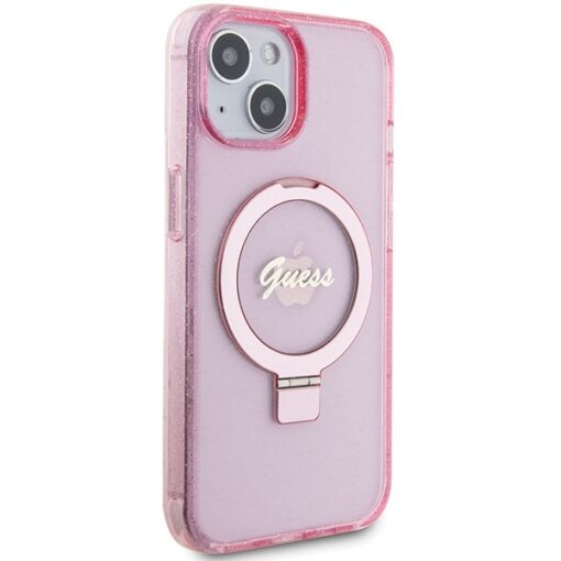 Guess case for iPhone 15 6,1" GUHMP15SHRSGSP pink HC RING STAND MAGSAFE SCRIPT LOGO GLITTER - Image 4