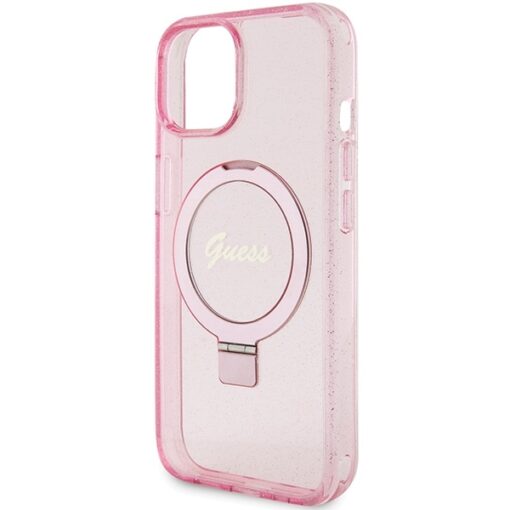 Guess case for iPhone 15 6,1" GUHMP15SHRSGSP pink HC RING STAND MAGSAFE SCRIPT LOGO GLITTER - Image 6