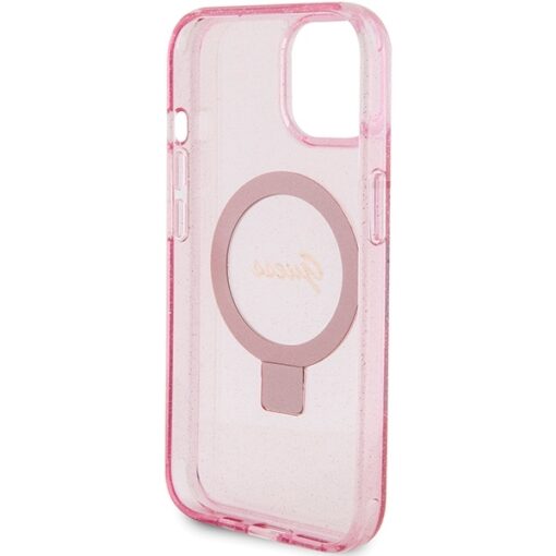 Guess case for iPhone 15 6,1" GUHMP15SHRSGSP pink HC RING STAND MAGSAFE SCRIPT LOGO GLITTER - Image 7